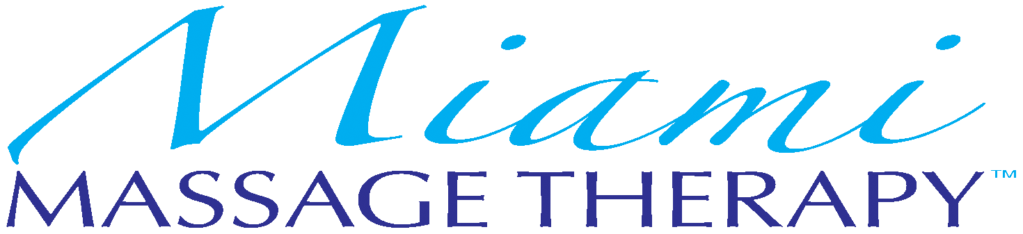 Logo for Miami Massage Therapy featuring Miami in a blue cursive font and MASSAGE THERAPY in uppercase purple letters